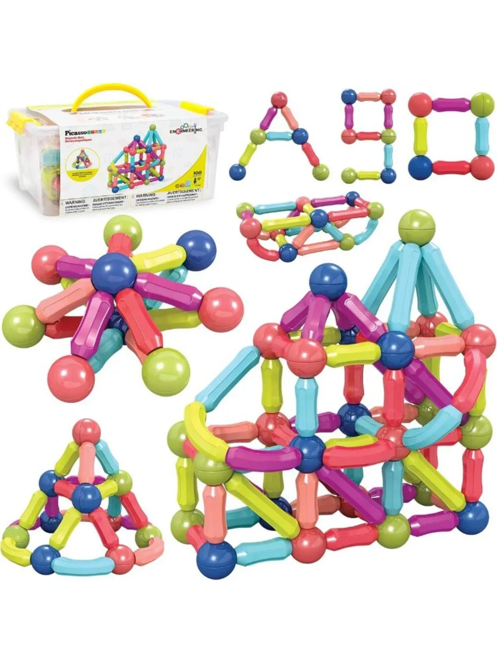 Colorful 100-Piece Magnetic Building Blocks Set with Storage Bin | STEM